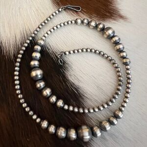 ❤️16” 3mm to 8mm Graduated Desert Pearls / Navajo Beads Necklace Sterling Unisex